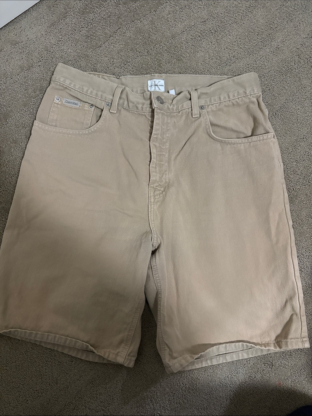 Calvin Klein Men's Light Tan Flat-Front Cotton Shorts